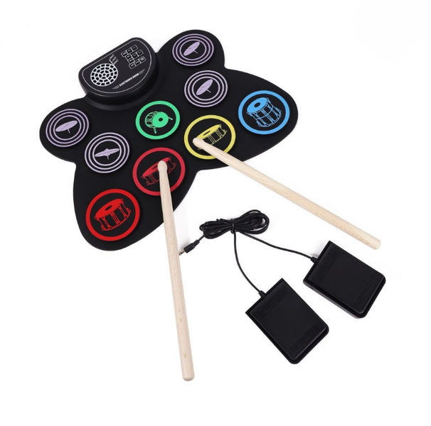 Kids' Silicone Colorful Roll-Up Electronic Drum Set with Built-in Speaker