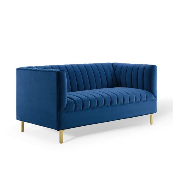MaI Lifestyle - Royal Blue Ribbed Velvet Couch
