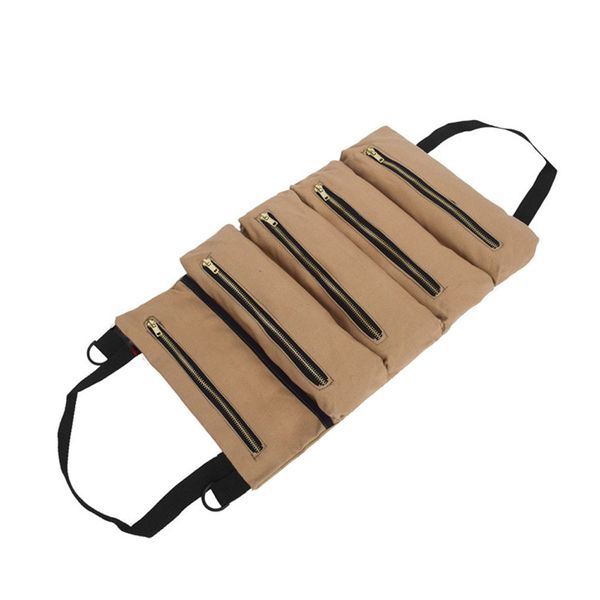 Multipurpose Tool Roll Up Canvas Storage Bag Car Back Seat Organizer-Black