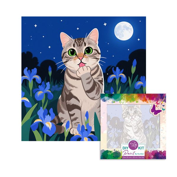 Easy Craft Paint by Number DIY Kit, 20x20cm-Cat with Flowers