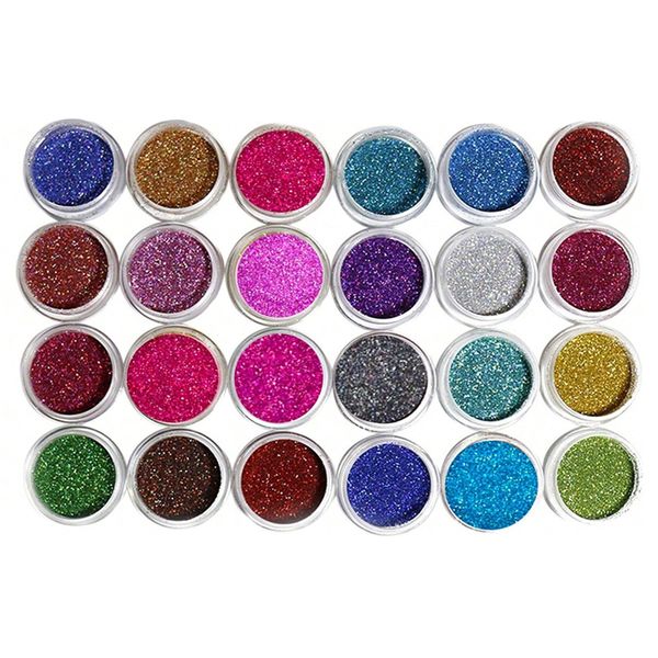 24 Nail Art Holographic Glitter Powder Collection - Set 1