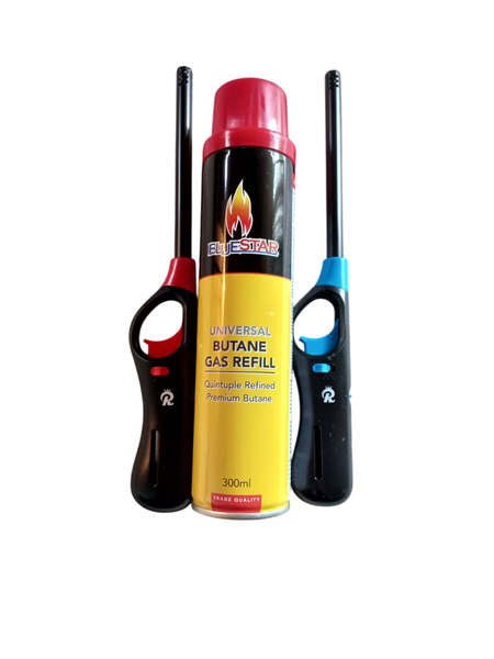 2x Kitchen Lighter (Blue, Red) With 1x Bluestar-Universal Butane Gas Refill