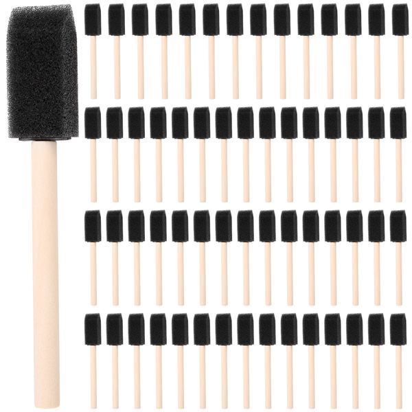 60Pcs Sponge Foam Brush Painting Set Wood Handle 1 Inch for Kids