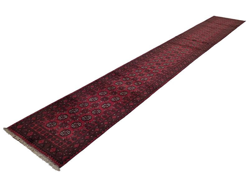 Quality Persian Rugs - 6 Meter Red Afghan Bukhara Design Runner 577 x 77cm