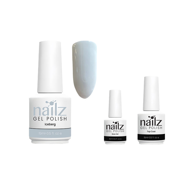 Nailz Iceberg Gel Polish + Top Coat + Base Gel 15ml - 3Pack