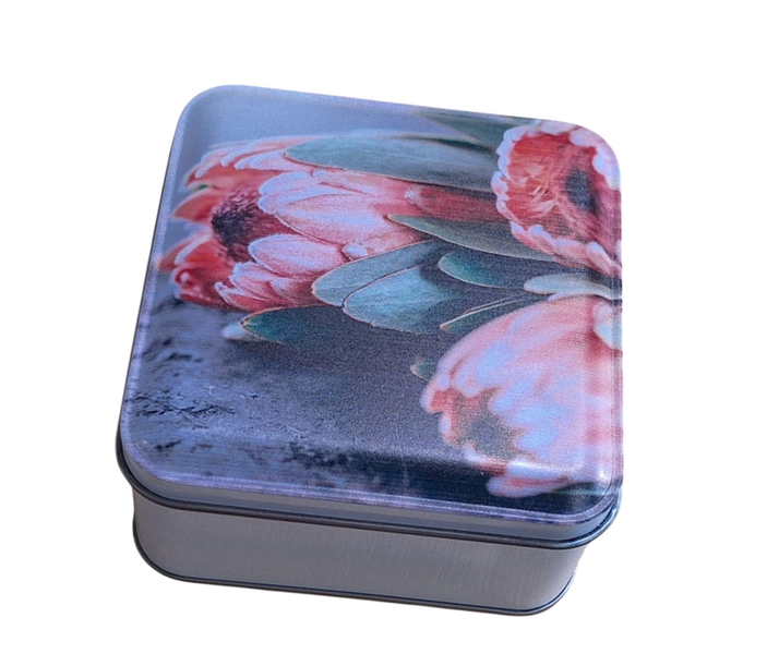 Small Custom Storage Tin 10 x 10 cm - Beautiful 3 Closed Proteas