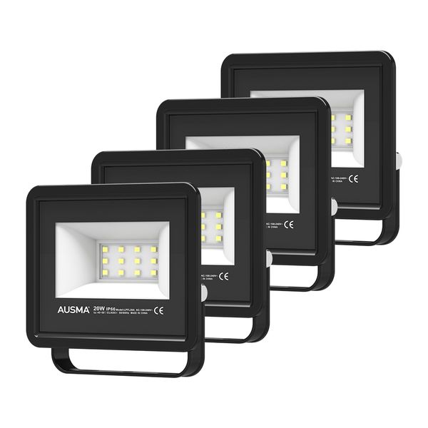 AUSMA 20W LED Floodlight - 4 Pack Security Lights for Outdoor