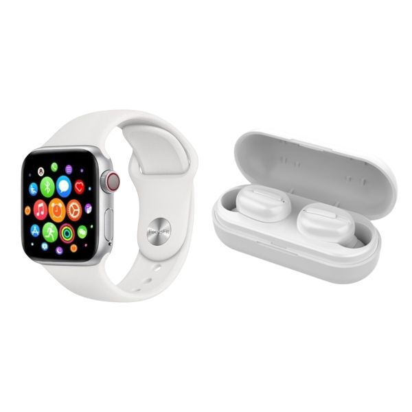 T500 Smartwatch and TWS L13 Waterproof Hi-Fi Earbuds White