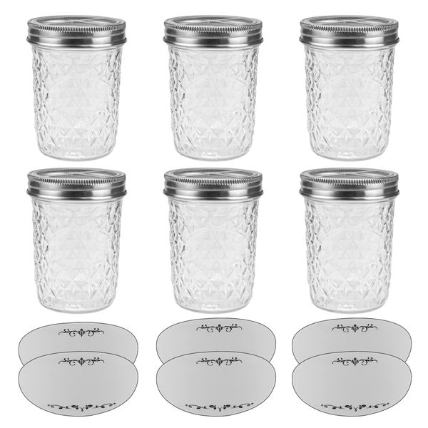 Kitchen Multi Use Diamond Jam Storage Jars with Labeling Stickers Set of 12