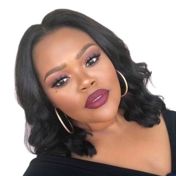 Short wavy bob wig with a middle parting