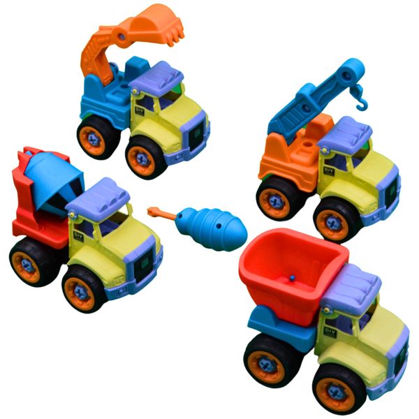 Mu Bear &amp; Co - Construction Trucks Toy In Pastel Colours- 4 Take Apart