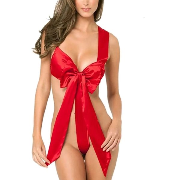 OMG Red Satin Bow Lingerie - Alluring One-Size Nightwear for Women