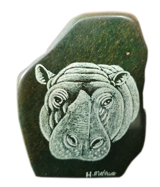 Verdite Hippo Hand Carved Green Stone