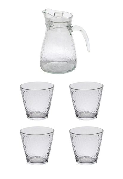 Transparent Elegant Design 4 Glass Cup Water Set With 1000ml Jug -5Pcs