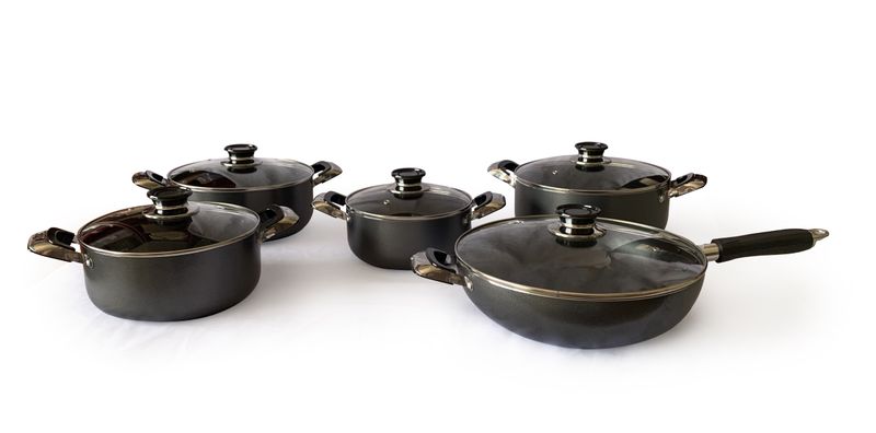 Le Chef Non-Stick Grey Casserole Pots and Wok Pan 10 Piece Set