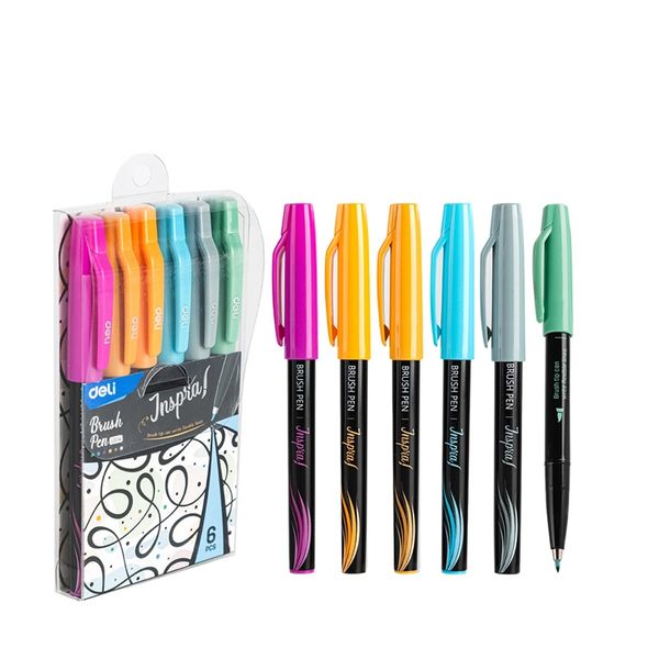 Deli Brush Pen, Soft Tip 6 Assorted Colors