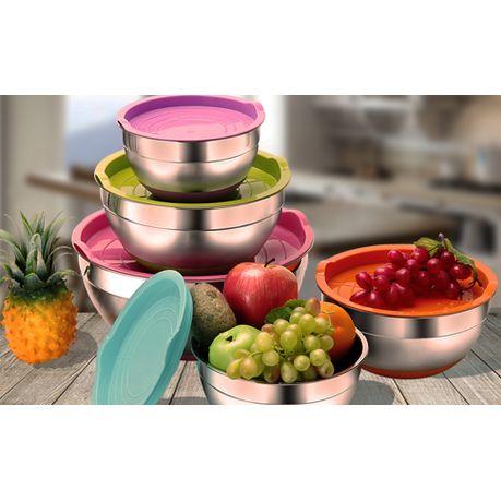 5 Pcs Mixing Bowl,stainless Steel Salad Bowl With Airtight Lid&non