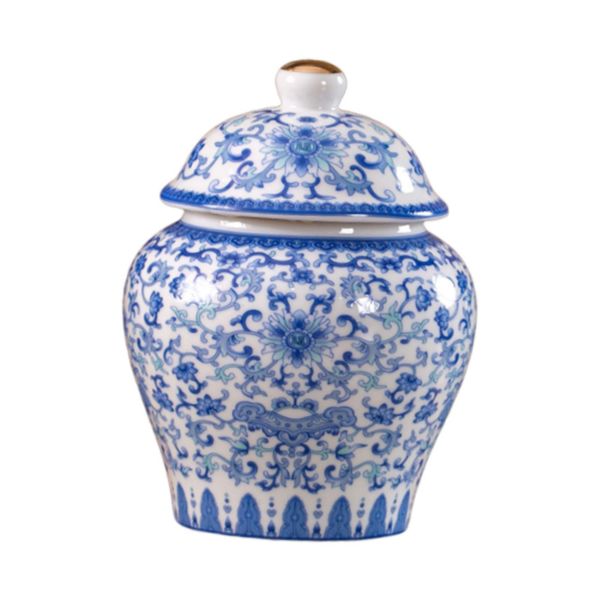 Chinese Porcelain Flowers Tea Canister Ginger Jar Desk Home Accent Piece