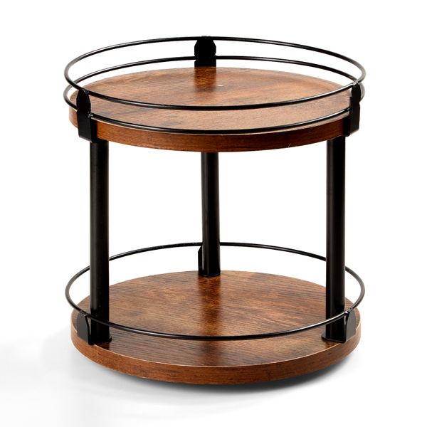 Chenshia Wooden 2-Tier Lazy Susan Turntable Rotate Spice Organizer Storage