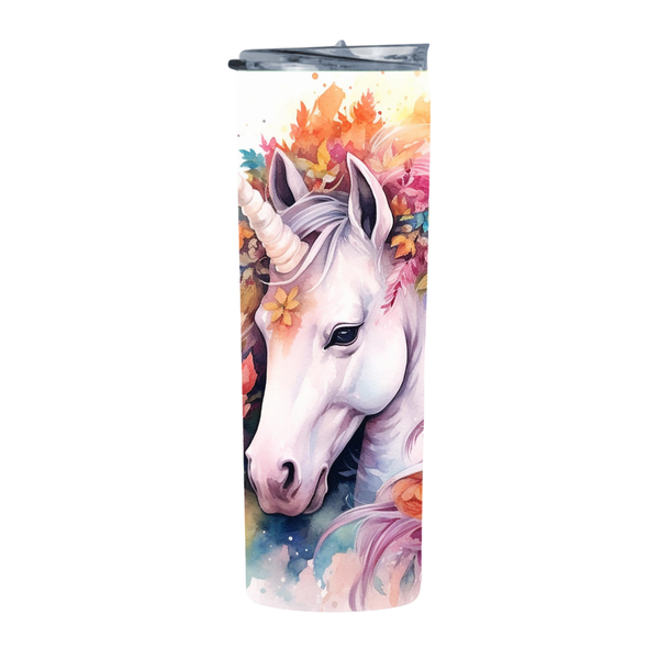 Water Color Floral Unicorn 18 20 Oz Straight Skinny Tumbler 213