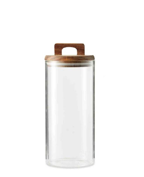 6 Piece Glass Cereal Container with Wood Lid Set (1300ml each).