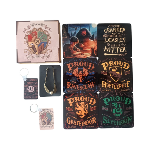 Harry Potter-Inspired 10-Piece Wooden Coaster Set in Wooden Box