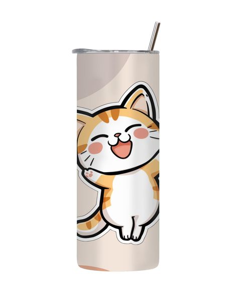 Happy 20 Oz Tumbler with Lid and Straw Trendy Cat Lovers Graphic Gift 240
