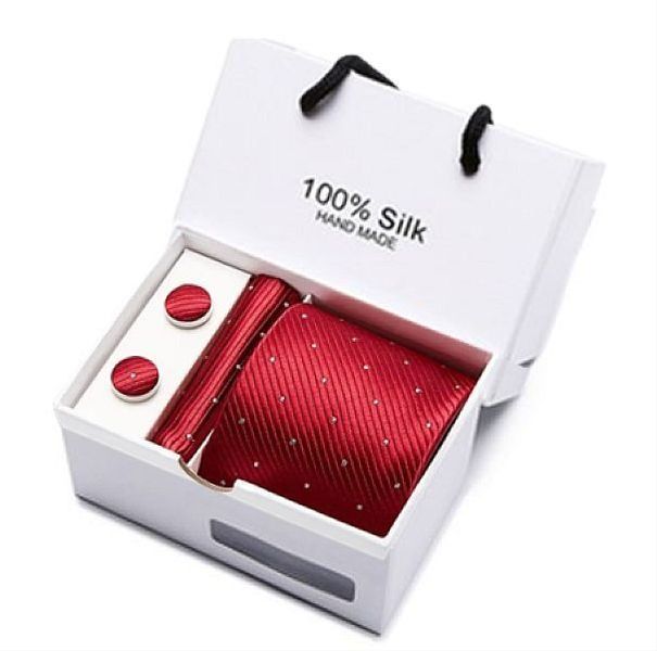 Tie Set 4 Piece Men Silk Gift Star Burgundy Dot