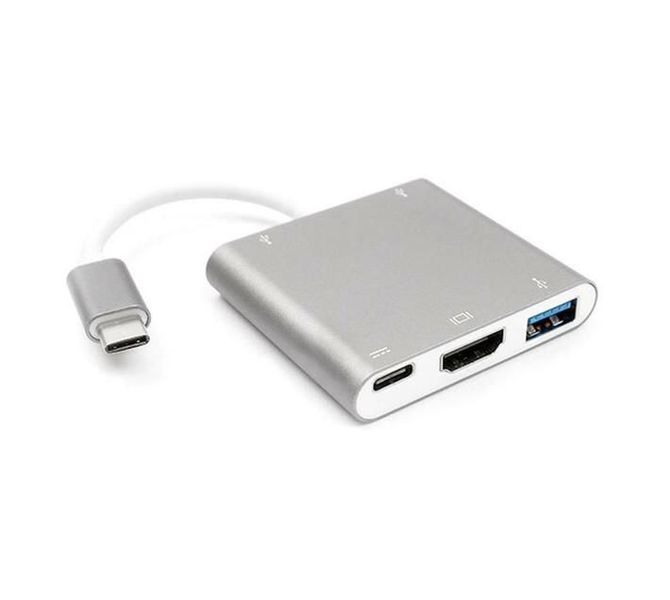 Type-C To HDMI Multiport Adapter 3 In 1 -Silver
