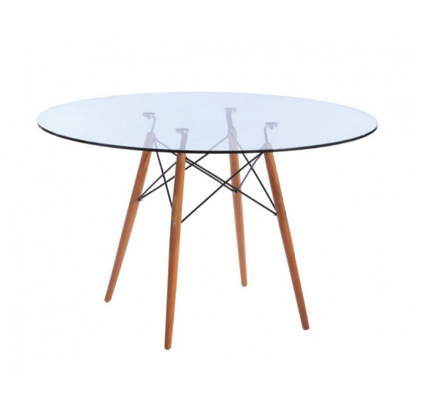 Glass Perla Table With Wooden Legs and 2 Place Mats - 80cm
