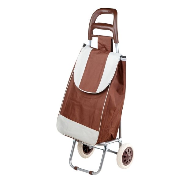Brown Striped Shopping Trolley Bag On Wheels - 30 Kg