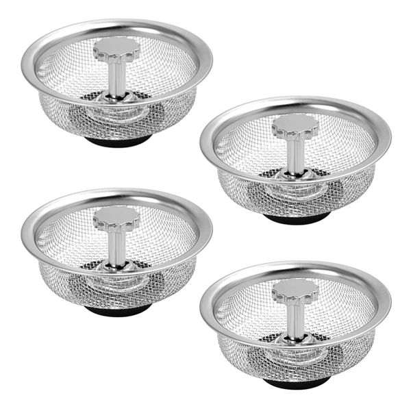 Kitchen Stainless Steel Heavy Duty Sink Strainer &amp; Plug Set of 4 (8.3cm)