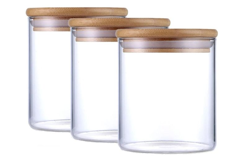Glass Containers with Airtight Bamboo Lids - Set Of 3