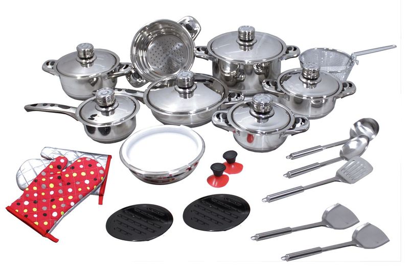 Afrihome Choice- 27 Pieces stainless steel cookware Heavy Bottom Pots Set