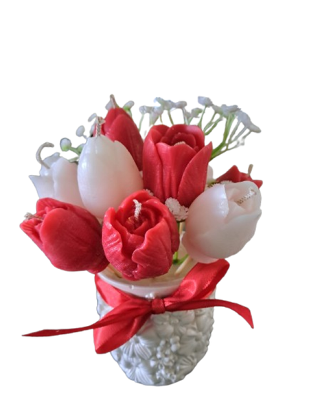 Valentine Rose Bouquet Soy Candle, Red-White, Vanilla &amp; Cherry