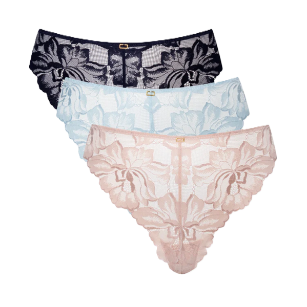Kitro Women's 3 Pack Lace Thongs Blue And Natural