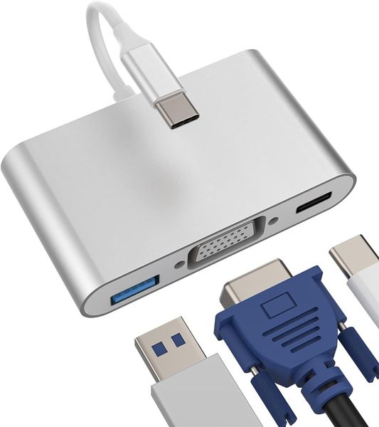 USB-C To VGA Multiport Adapter &amp; USB 3.0 &amp; Type-C Charging Port - 3-in-1 TM