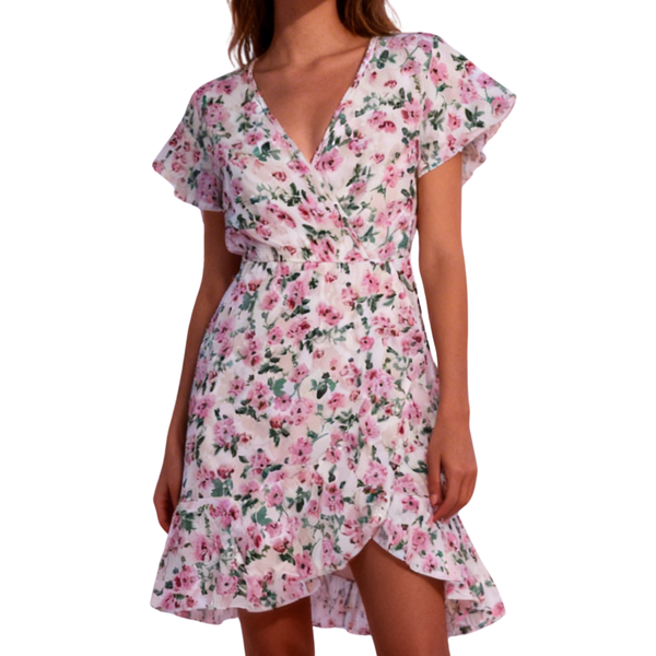 Woman's Breeze Viscose Dress - Floral V-neck Cross over