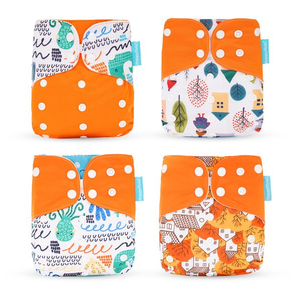 Happy Flute Orange 4 Pack Reusable Baby Diapers