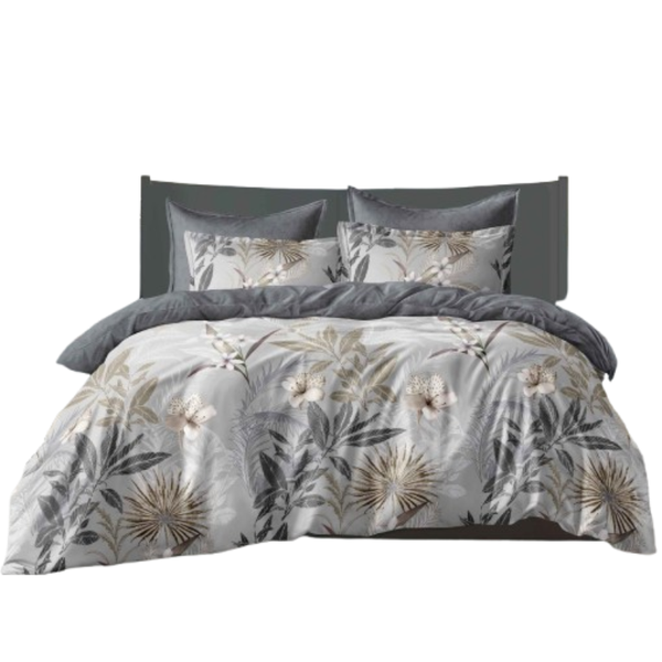 Linen Boutique - Duvet Cover Set Reversible-MutedGoldFloralGrey