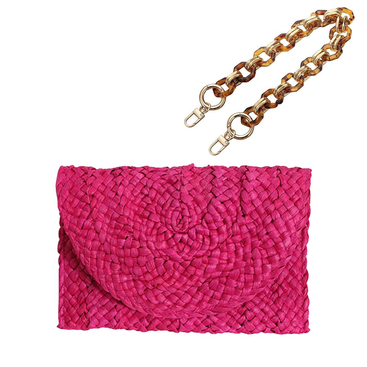 Straw Clutch Bag with Chain for Women Envelope Woven Clutch Handbag