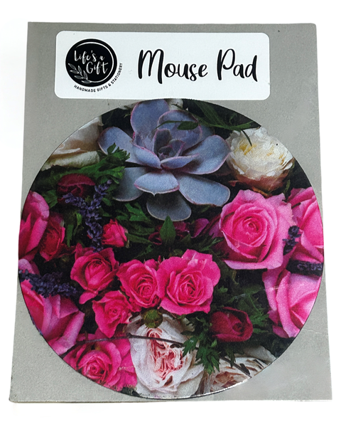 20cm Mouse Pad - Pink Roses &amp; Purple Succulent