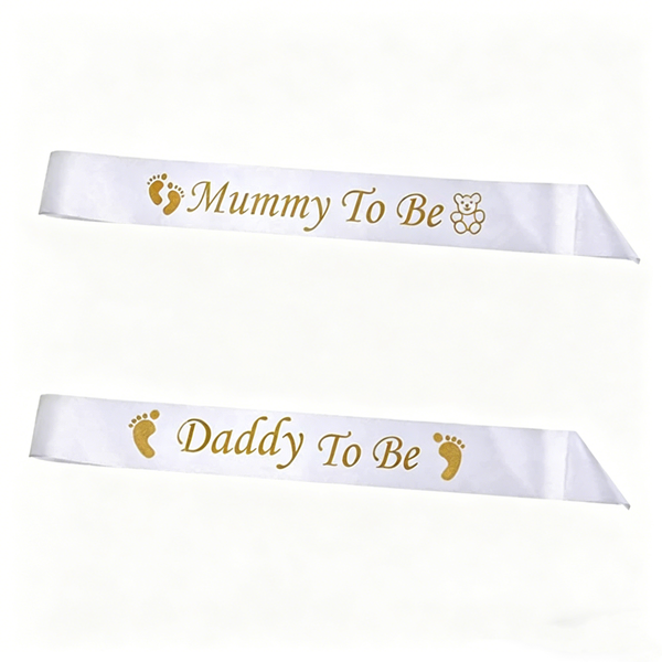 2-Pack Mummy &amp; Daddy To Be Sashes - Satin Sash Set for Baby Shower Events