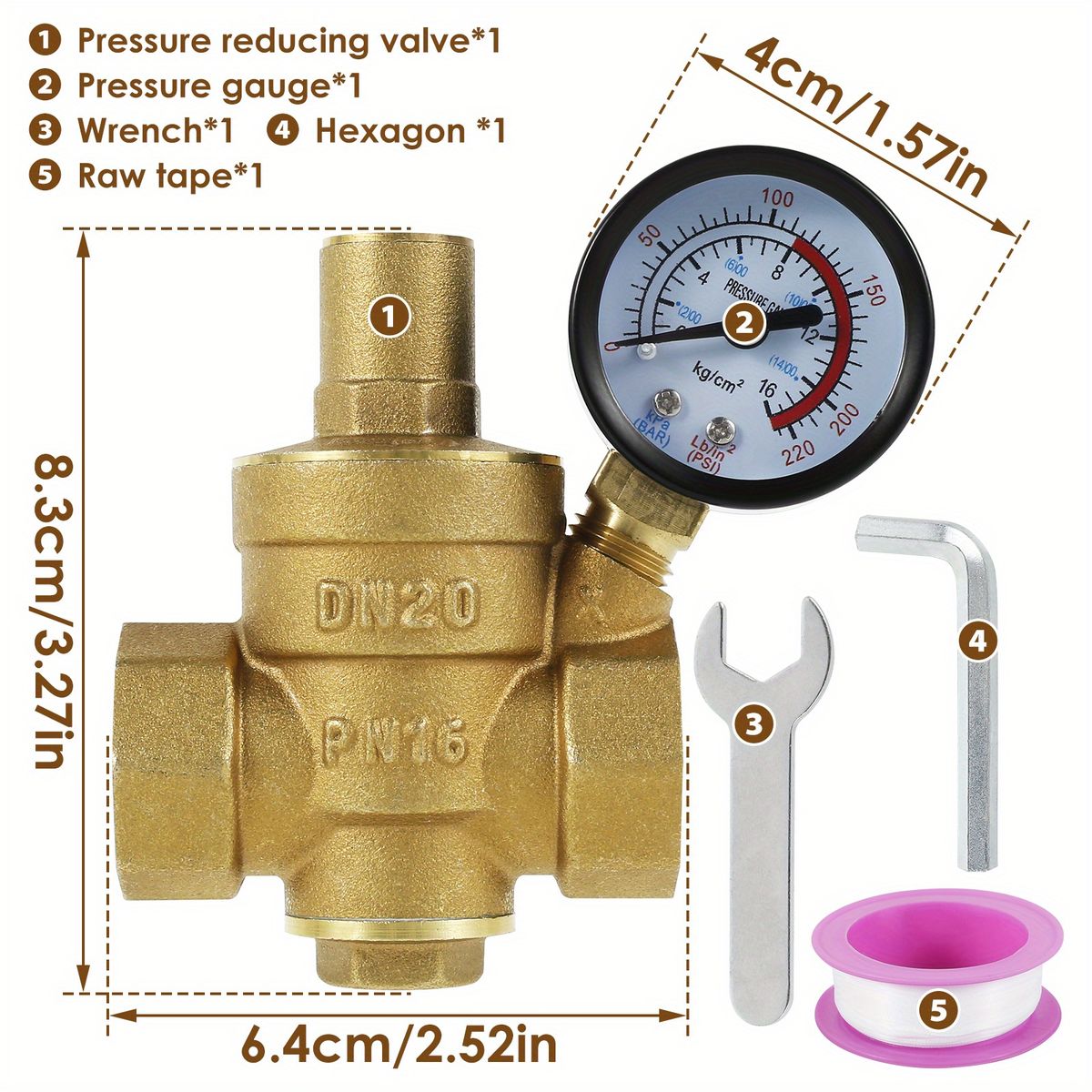 Water Pressure Regulator 3/4 Inch DN20 With Gauge, Made Of 100% High - View #5