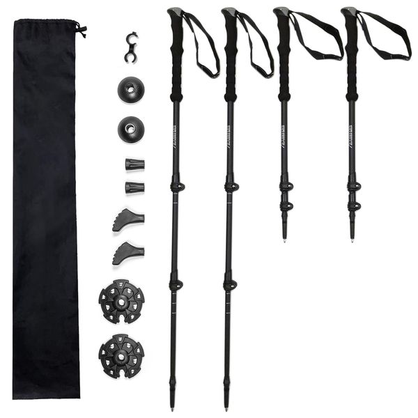 2 Pack Hiking Stick Trekking Pole Ultra Light Aluminium Extendable with Bag