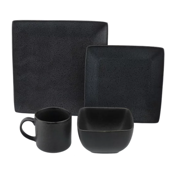 Kitro Square Black Porcelain Dinnerware Set 16 Piece