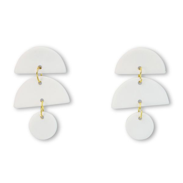 Ginger Handmade - Hanging Earrings - Half-Moon Design -Polymer Clay - White