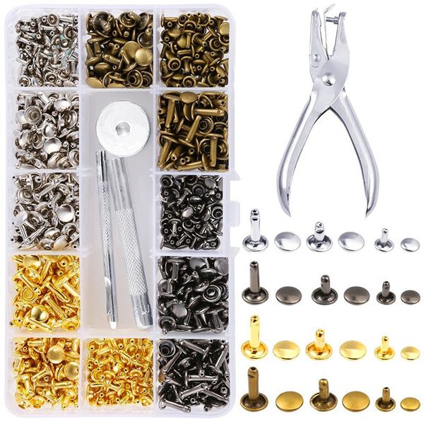 360 Piece Leather Rivets Double Cap Rivet Tubular Metal Studs With 4 Tools