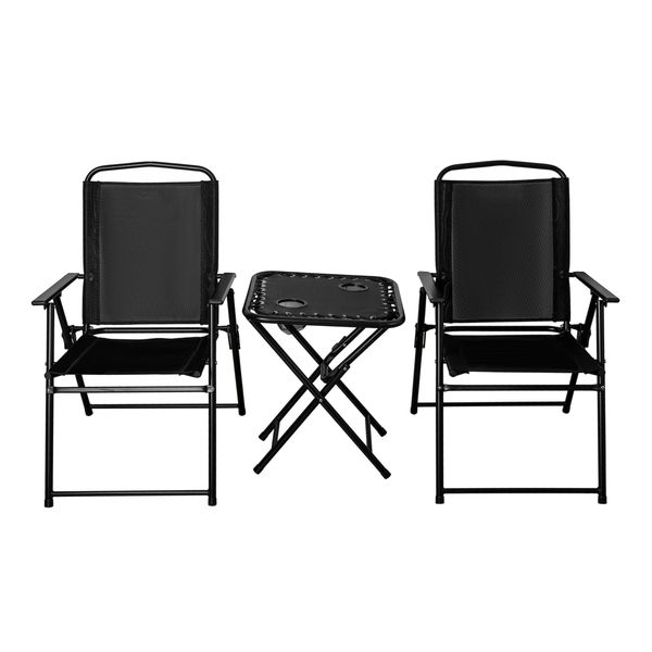 3-Piece Camping Chair and Table Set - Folding Chairs with Cupholder Table