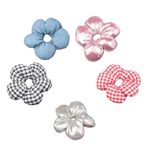 5Pcs Plaid Puff Hair Scrunchies Elastic Hair Bands